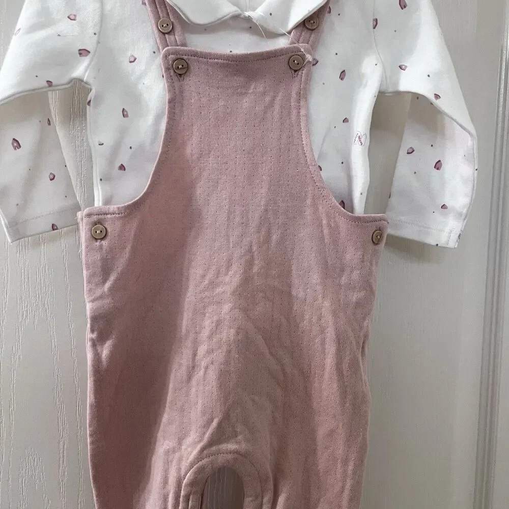 Petite Maison x NONO Pink Overalls and Top 2PC Set Organic Cotton Girls 6 Months